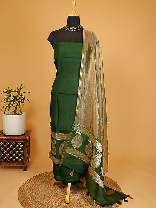 Emerald Green Pure Kora Silk Banarasi Suit Set
