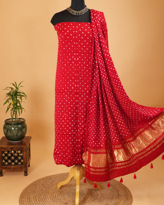 Red Bandhej Modal Silk Suit Set