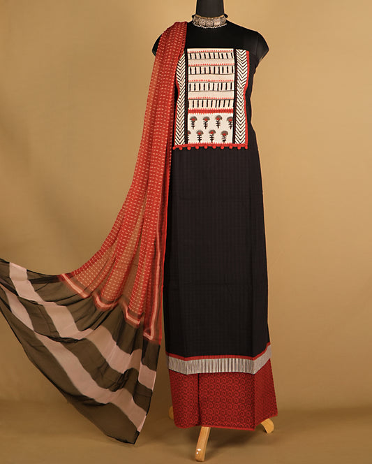 Black Organic Cotton Handblock Print Suit Set