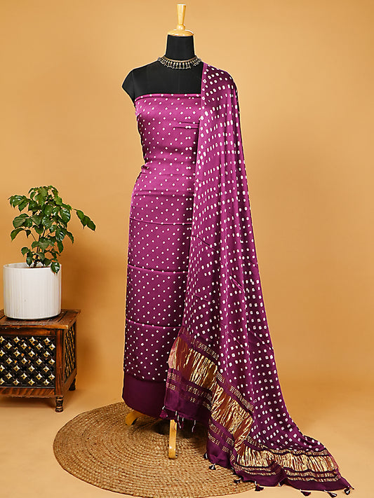 Light Wine Modal Silk Bandhej Suit Set