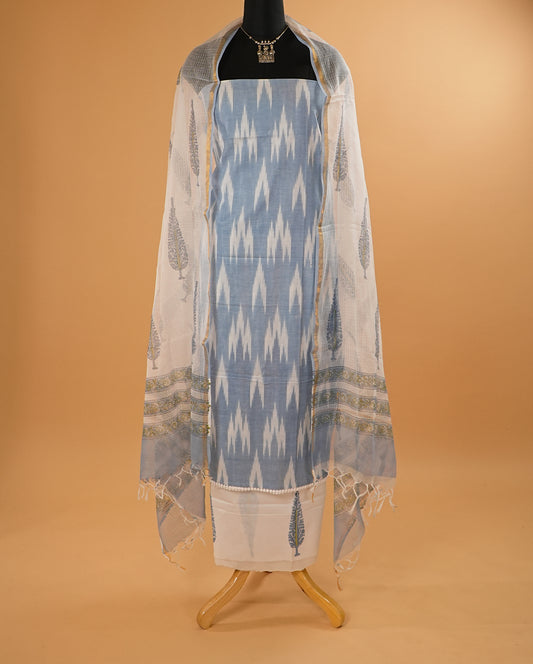 Ikat Print Blue Handloom Cotton Suit Set