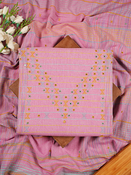 Pastel Pink Kala Cotton Bhujodi Weaving Suit Set