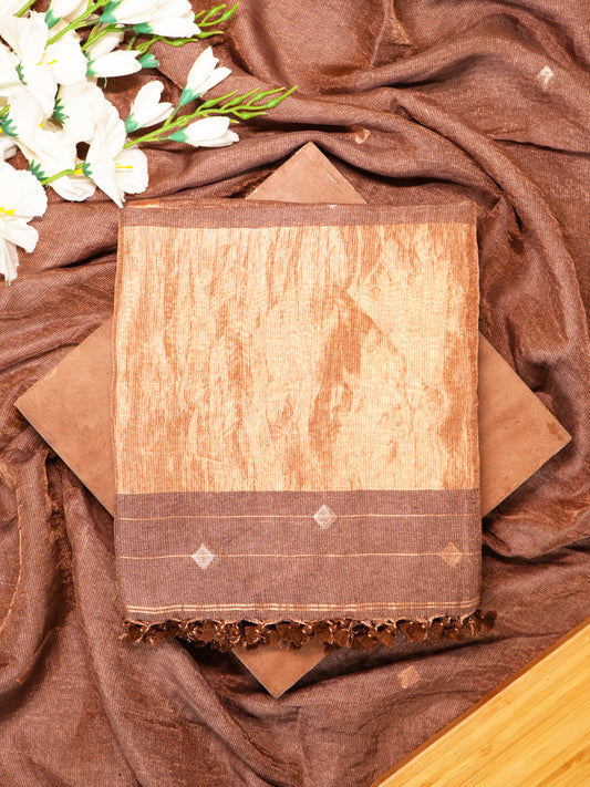 Light Brown Organic Mulberry Silk & Tissue Linen Jamdani Suit Set