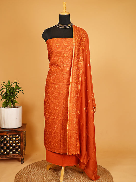 Rust Orange Maheshwari Silk Tonal Embroidered Suit Set