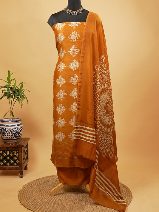 Mustard Maheshwari Silk Suit Set