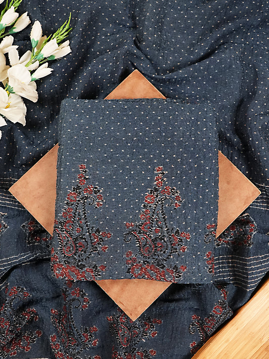 Indigo Haveli Motif Organic Ajrakh Crushed Linen Silk 2-Pc Suit Set