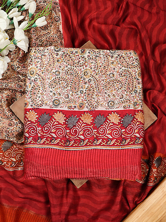 Red Mul Chanderi Paisley Print Suit Set