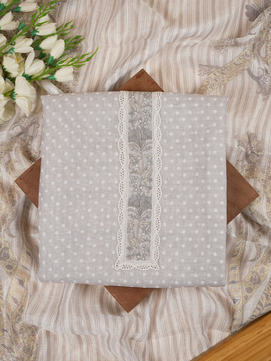 Grey Polka Linen Suit Set with Lace Detailing