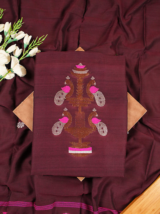 Burgundy Handloom Cotton Needle Jamdani Weaving 2Pc Suit Set