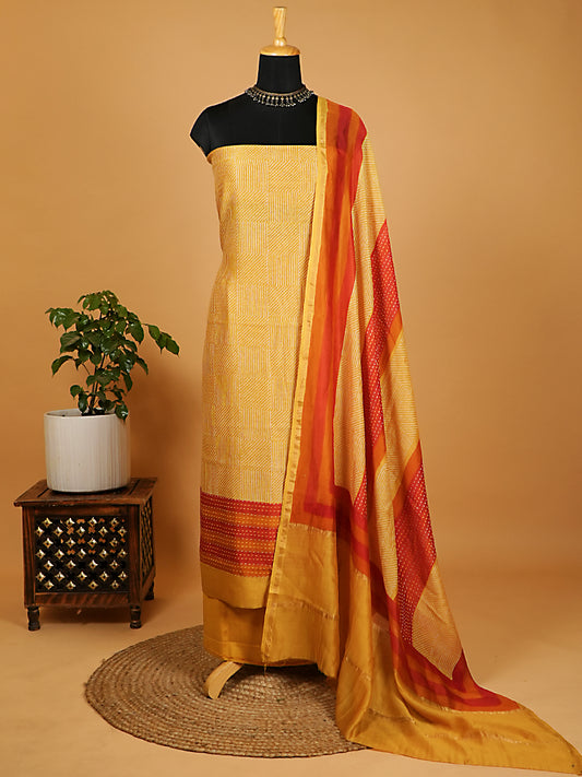 Yellow and Red Maheshwari Silk Suit Set