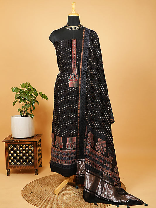 Jet Black Chanderi Silk 2 Piece Suit Set