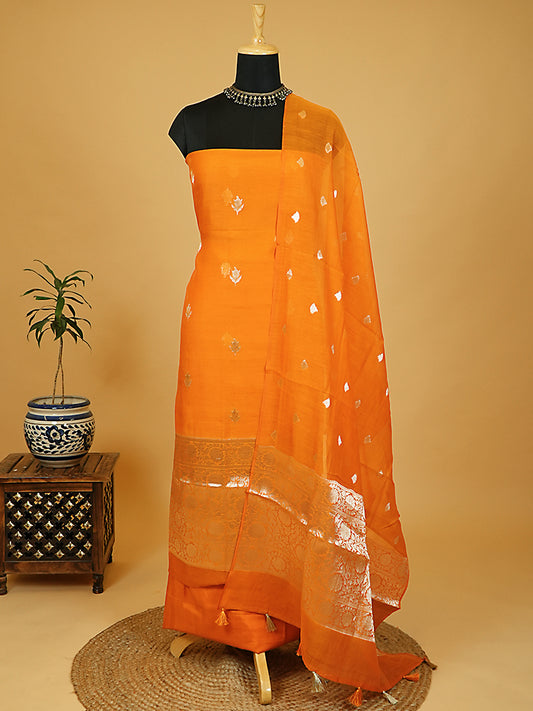 Orange Pure Mul Chanderi Banarasi Suit