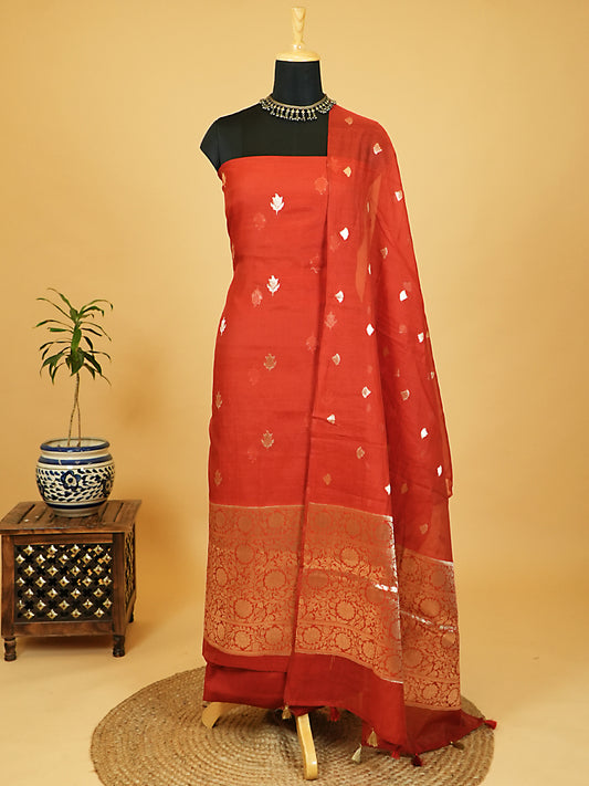 Red Pure Mul Chanderi Banarasi Suit