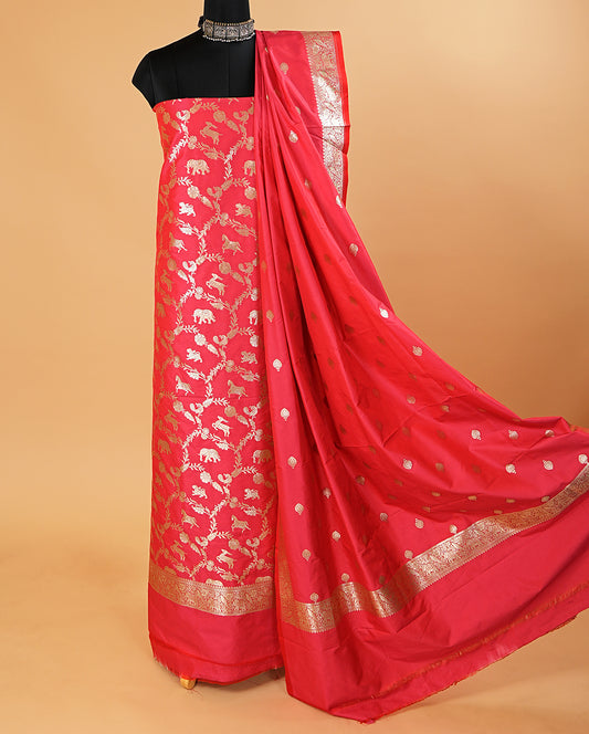 Dark Pink Kattan Silk Zari Woven Suit Set