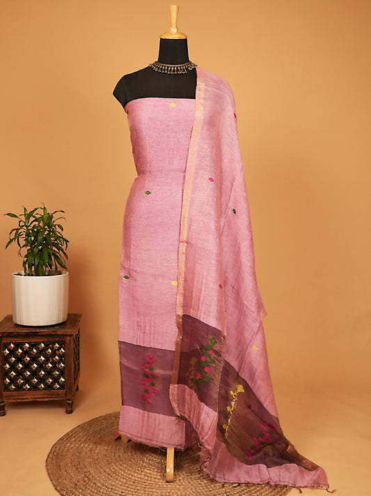 Soft Blush Pink Mulberry Tissue Silk Jamdani 2-Piece Suit Set