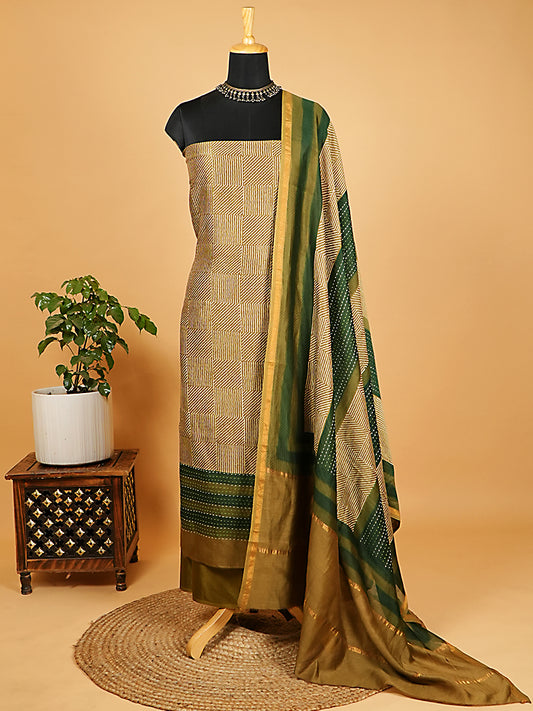 Olive and Forest Green Maheshwari Silk Suit Set