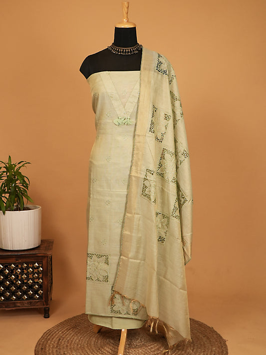Sage Green Diamond Chanderi Cutwork Suit Set