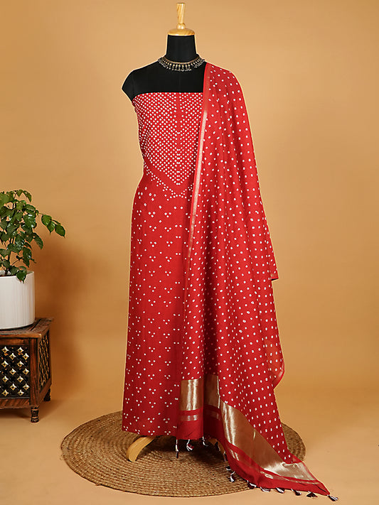 Red Pure Mul Chanderi 2 Piece Suit Set
