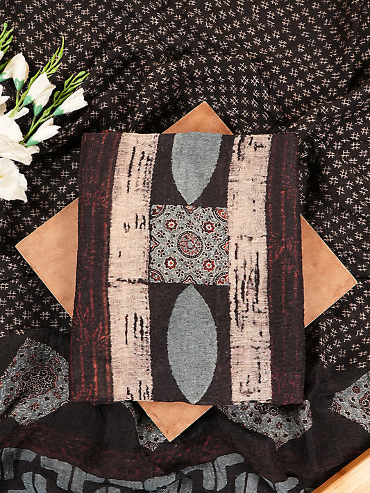 Charcoal Geometric Organic Ajrakh Crushed Linen Silk 2-Pc Suit Set