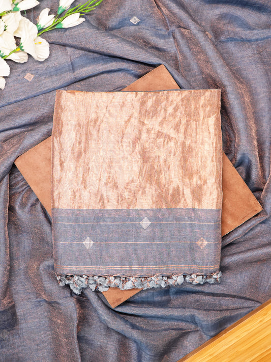 Grey Organic Mulberry Silk & Tissue Linen Jamdani Suit Set