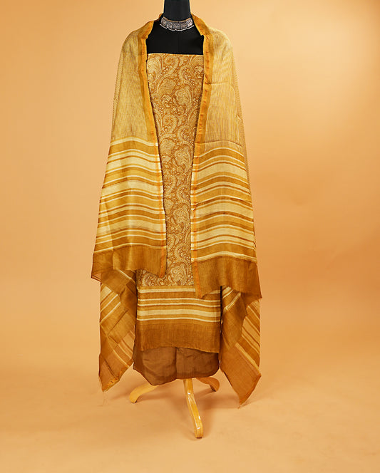 Light Mustard Maheshwari Silk Printed Suit Set