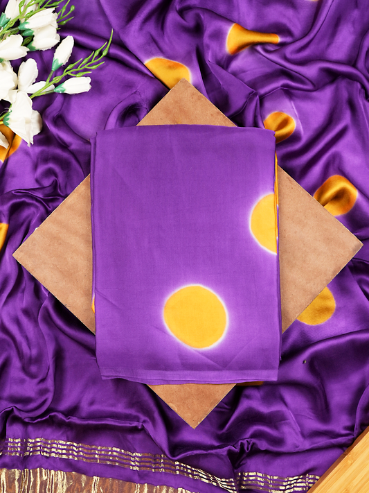 Purple Modal Silk Suit Set with Mustard Polka Dots