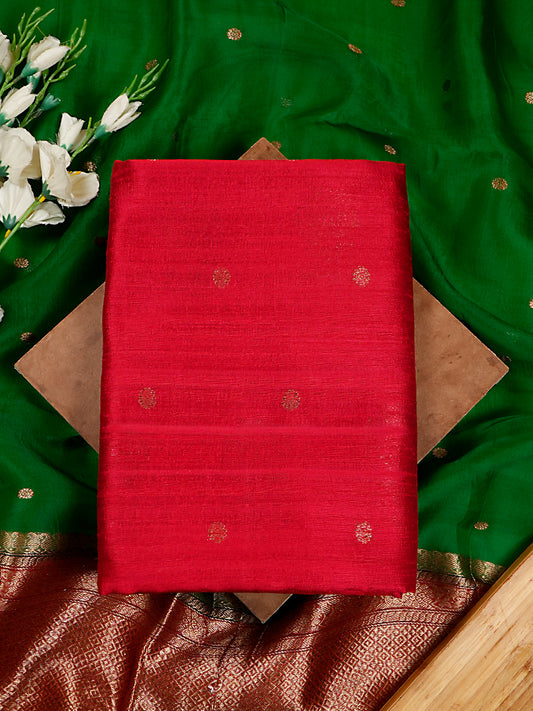 Crimson Red Pure Raw Silk Kadwa Banarasi Suit Set