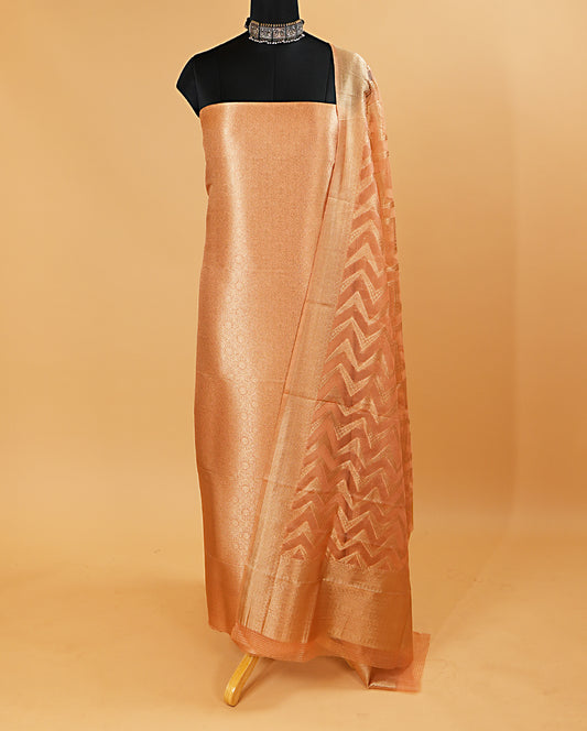 Light Orange Banarasi Brocade Silk Suit Set