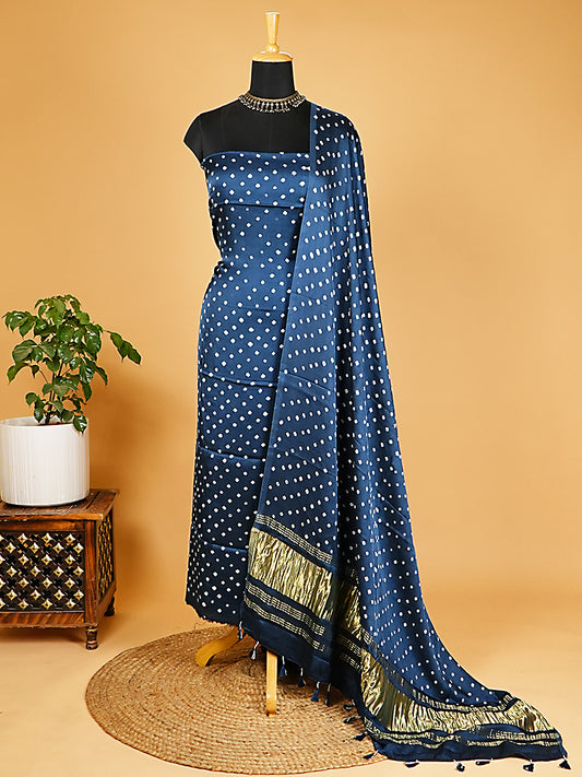 Midnight Blue Modal Silk Bandhej Suit Set