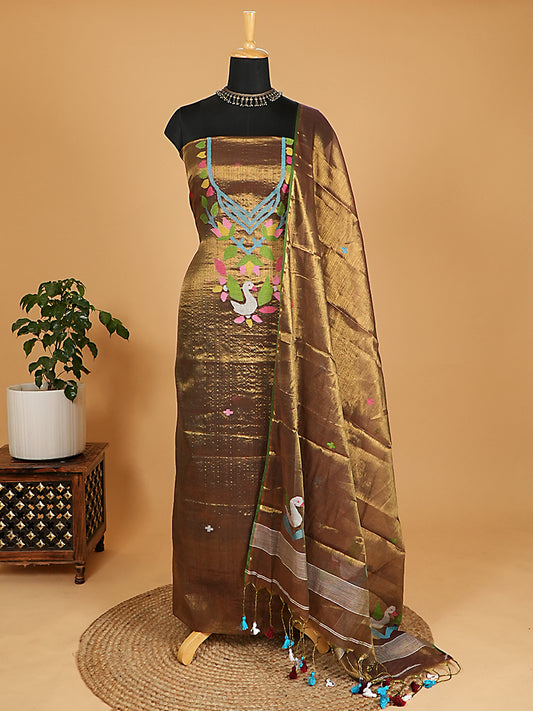 Golden Bronze Tissue Jamdani 2-Pc Suit Set