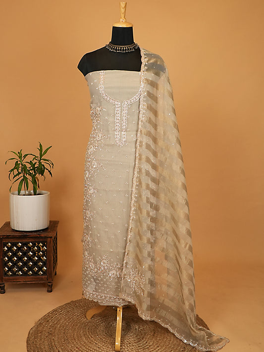 Sage Green Tissue Silk Handwork Suit Set