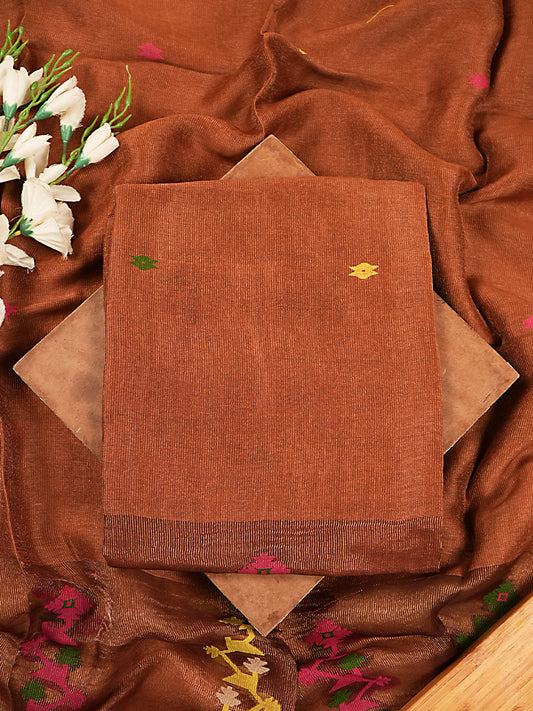 Warm Copper Mulberry Tissue Silk Jamdani 2-Piece Suit Set