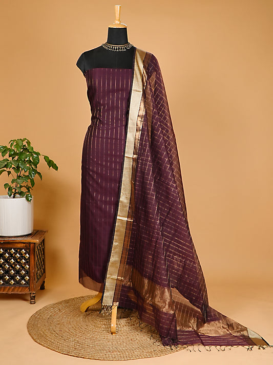 Burgundy Handloom Maheshwari Silk 2-Piece Suit Set