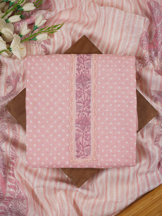 Light Pink Linen Suit Set with Lace Detailing