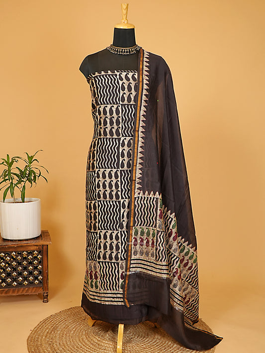 Espresso Brown Maheshwari Silk Printed Suit Set