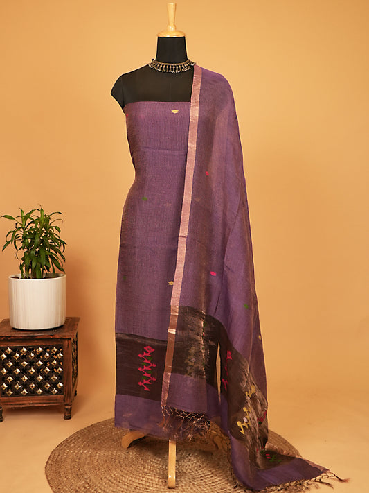 Deep Purple Mulberry Tissue Silk Jamdani 2-Piece Suit Set