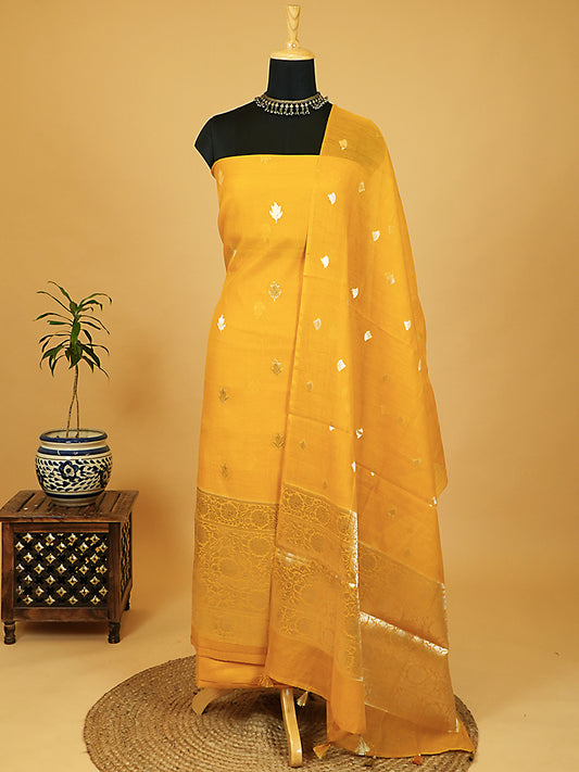 Yellow Pure Mul Chanderi Banarasi Suit