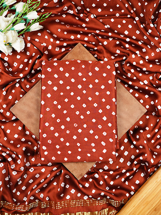 Brown Modal Silk Bandhej Suit Set