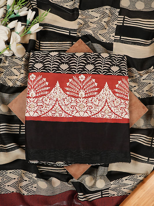 Rich Brown Printed Maheshwari Silk Suit Set