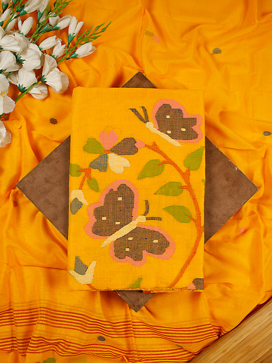 Yellow Handloom Cotton Jamdani Weaving 2 PcSuit Set
