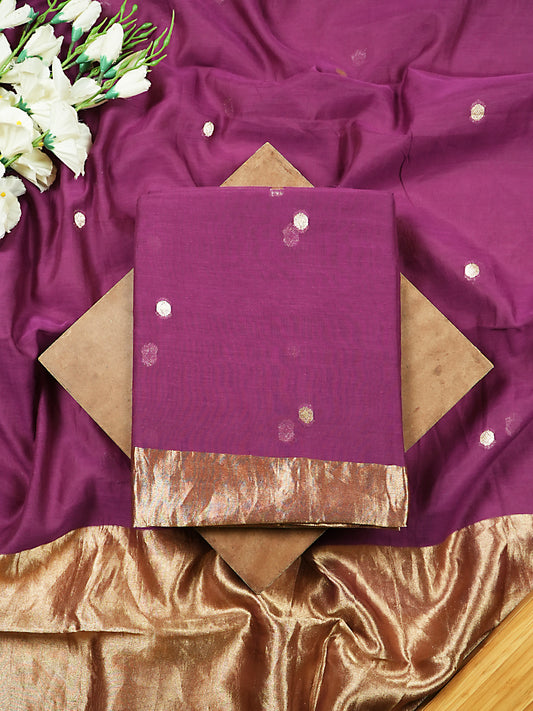 Purple Pure Mul Chanderi Suit with Polka-Style Banarasi Weaving