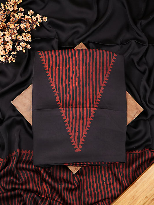 Jet Black and Crimson Red Organic Ajrakh Modal Satin 2 Piece Suit Set