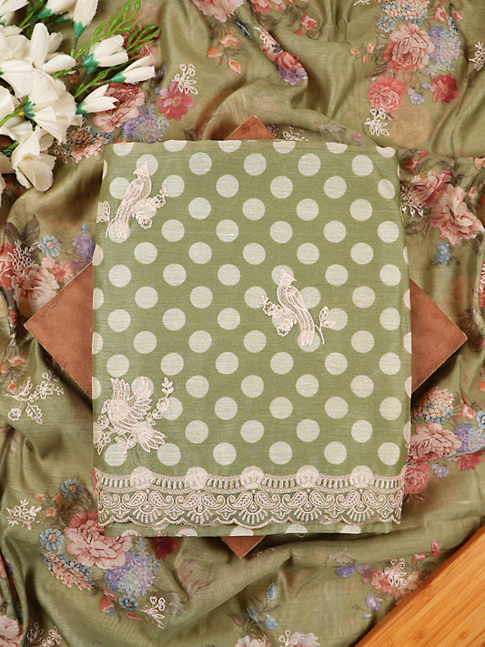 Green Mul Cotton Chanderi Polka Design Suit Set
