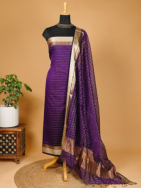 Deep Purple Handloom Maheshwari Silk 2-Piece Suit Set