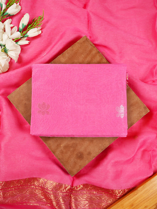 Bright Pink Pure Linen Silk Jamdani 2-Piece Suit Set