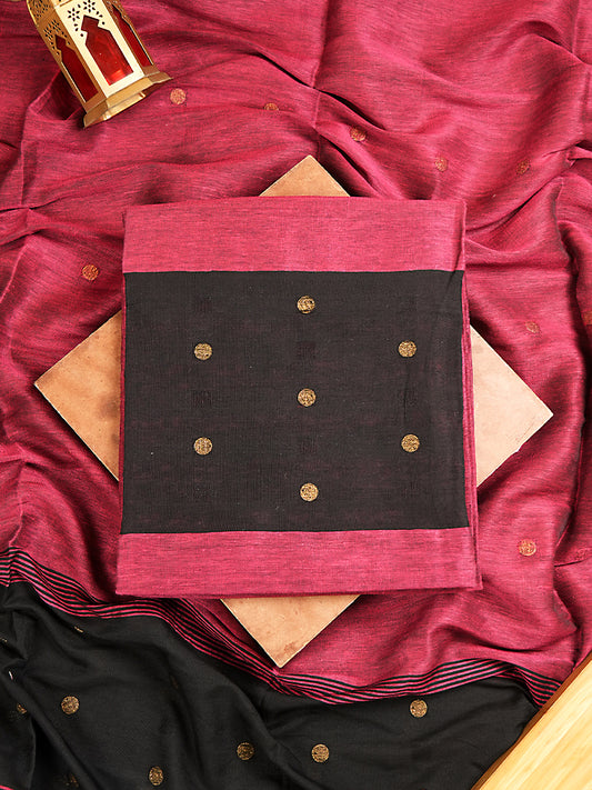 Wine Pink Jayshree Linen Jamdani Suit with Black Contrast Border