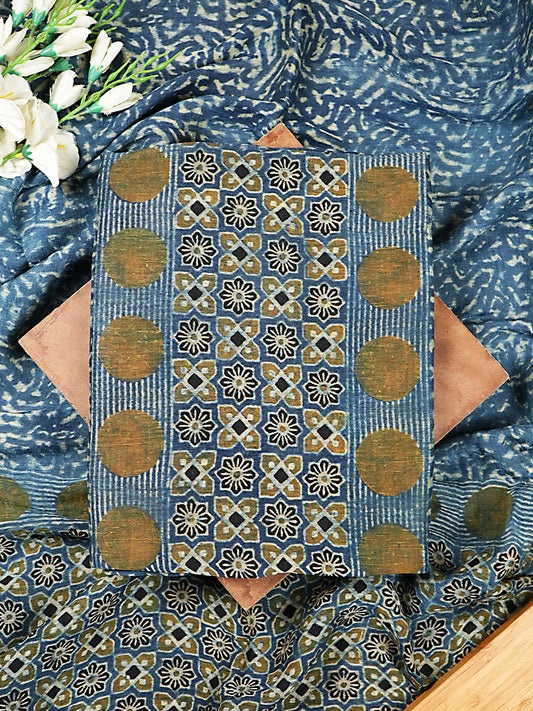 Indigo Blue Crushed Linen Silk 2 Piece Suit Set