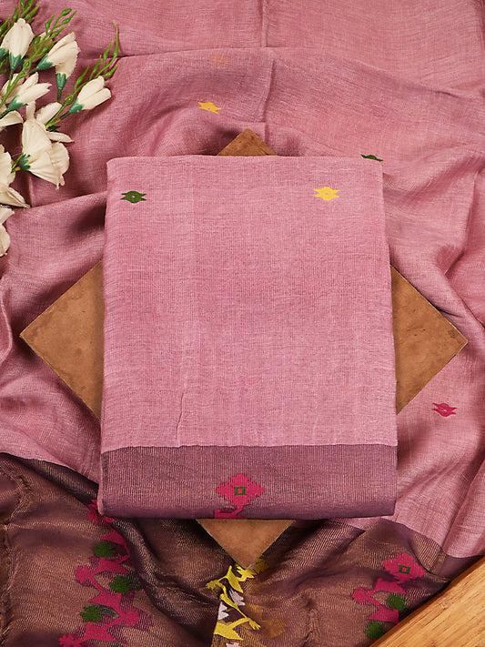 Soft Blush Pink Mulberry Tissue Silk Jamdani 2-Piece Suit Set