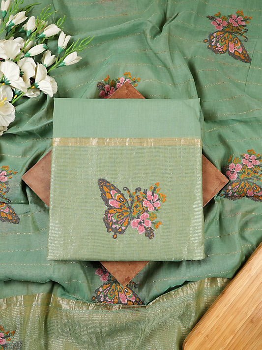 Sea Green Mul Chanderi Suit Set with Butterfly Embroidery