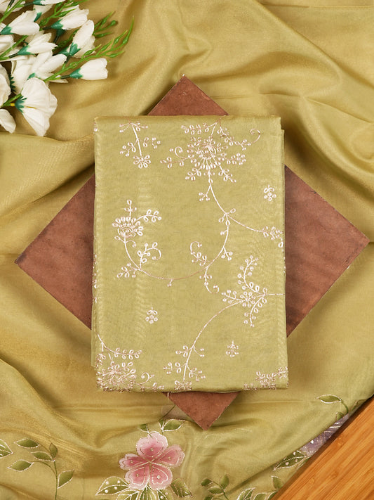Pistachio Green Pure Glass Organza Suit with Pitta Work